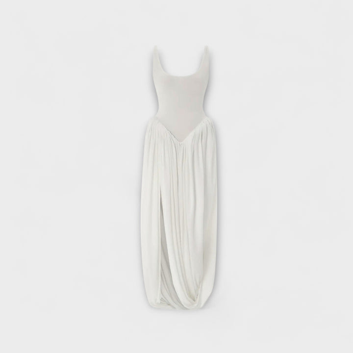 Maxi robe avec jupe drapée et fente latérale