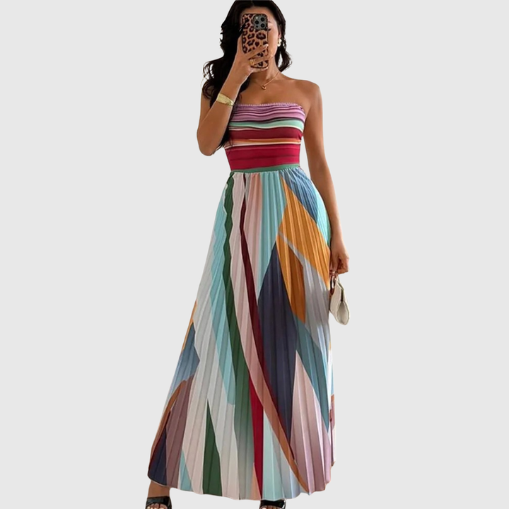 Melissa - Robe maxi multicolore à rayures plissées