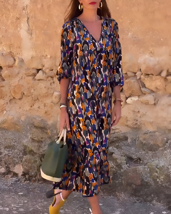 Nathalie™ | Robe Vintage à Imprimé et Col en V