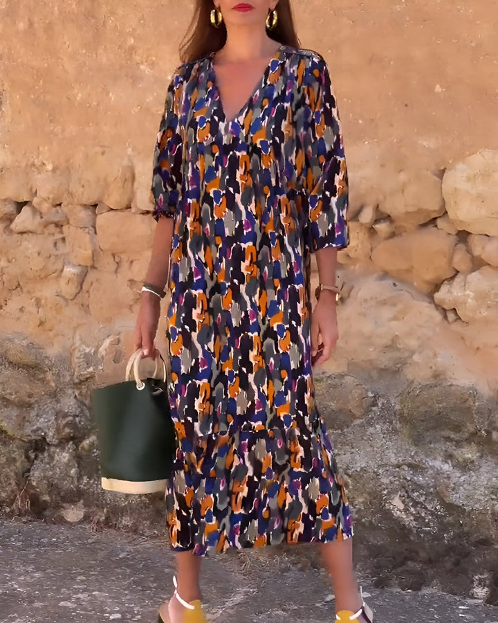 Nathalie™ | Robe Vintage à Imprimé et Col en V