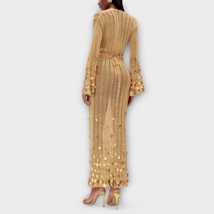 Kathleen - Robe longue en tricot doré de Dolly