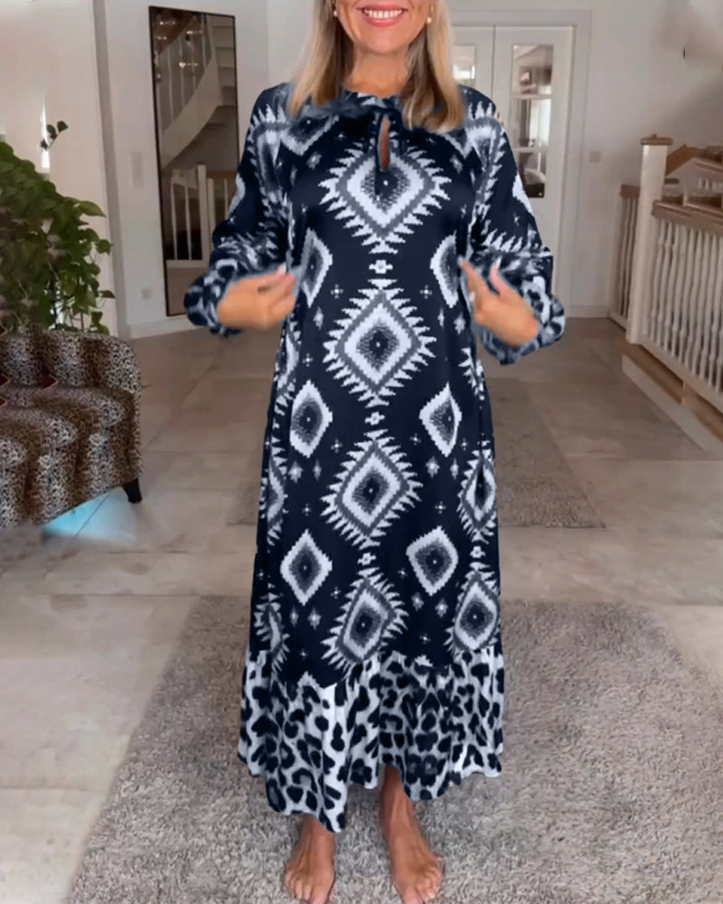 Frederique™ | Robe Longue à Manches avec Motif Géométrique