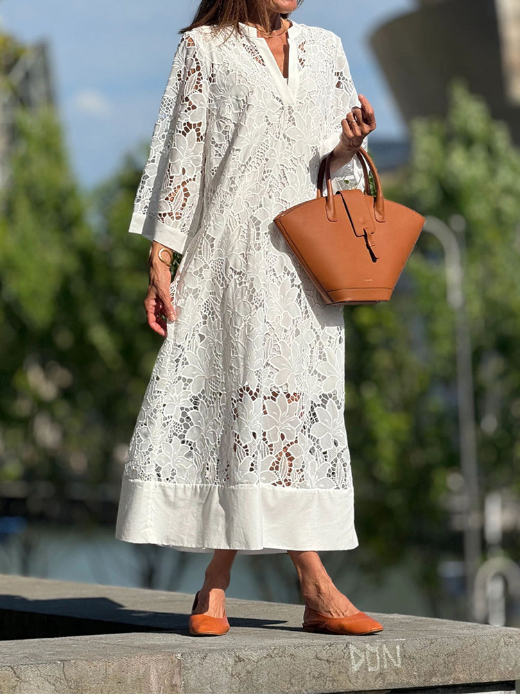 Véronique™ | Élégante Robe Midi avec Broderies
