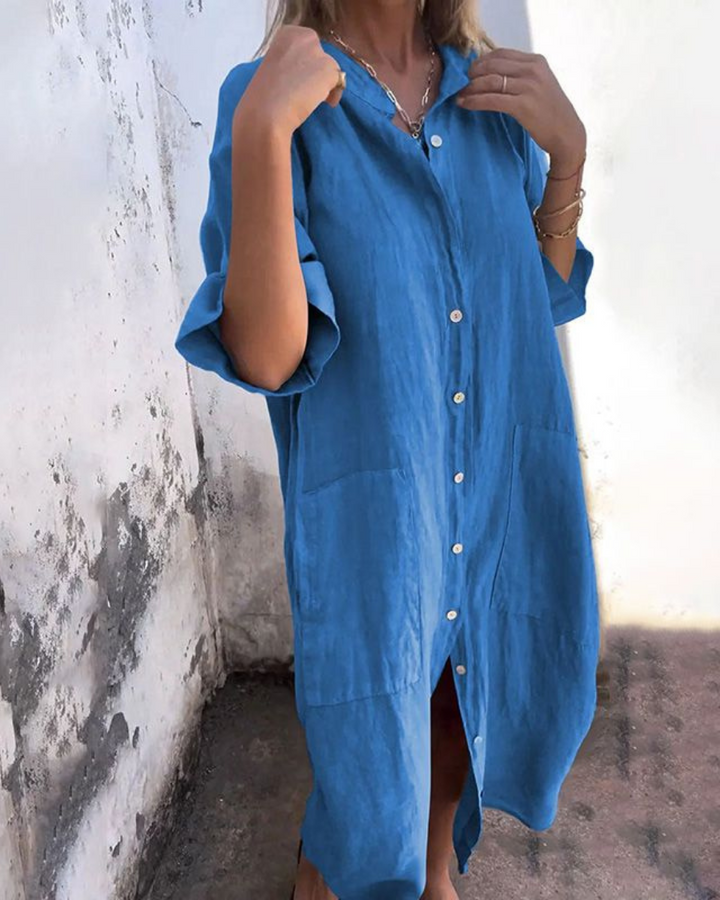 Maëlys™ | Robe Chemise Décontractée Longueur Mi-Mollet
