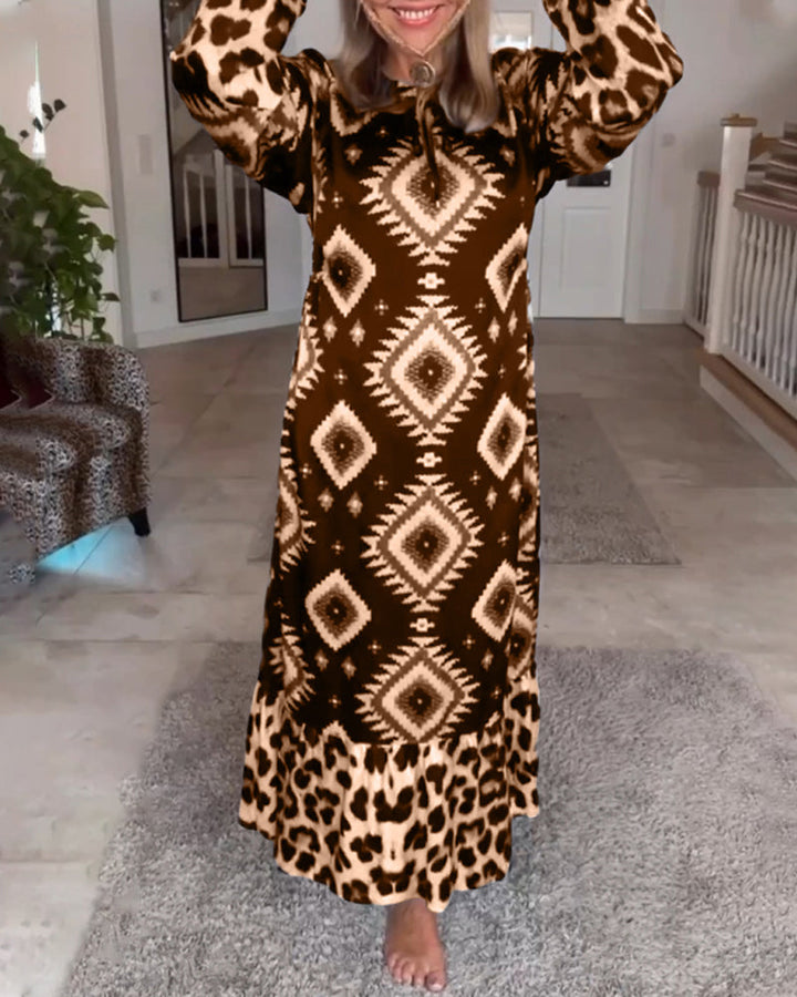 Frederique™ | Robe Longue à Manches avec Motif Géométrique