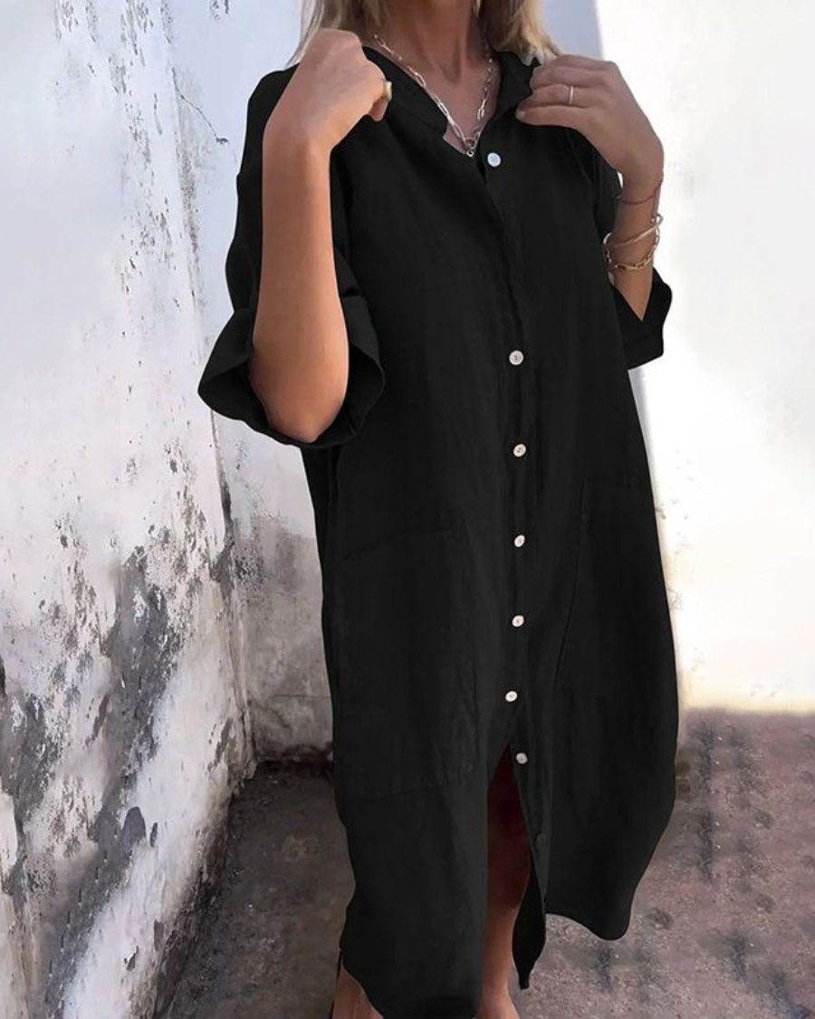 Maëlys™ | Robe Chemise Décontractée Longueur Mi-Mollet