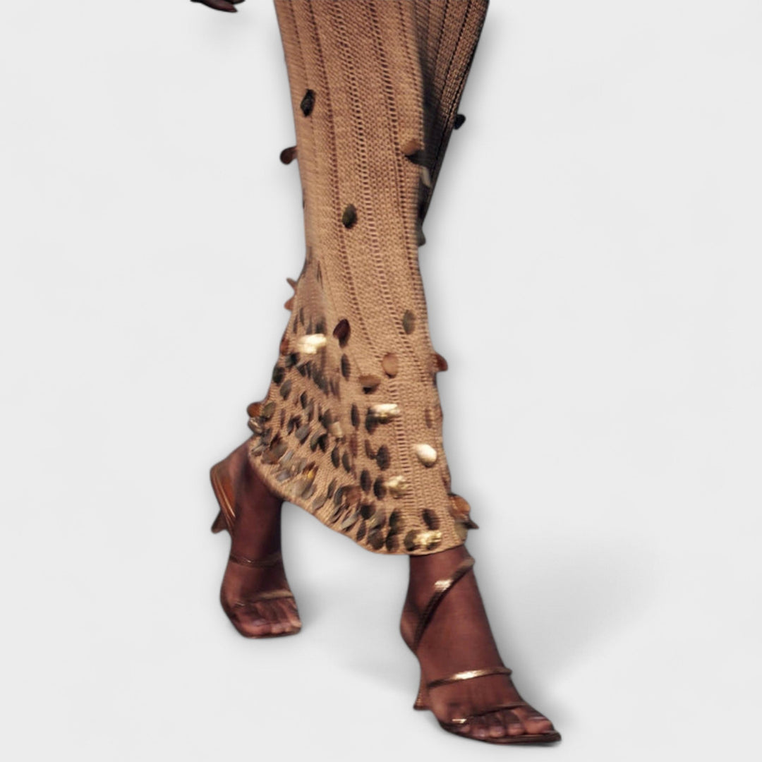 Kathleen - Robe longue en tricot doré de Dolly