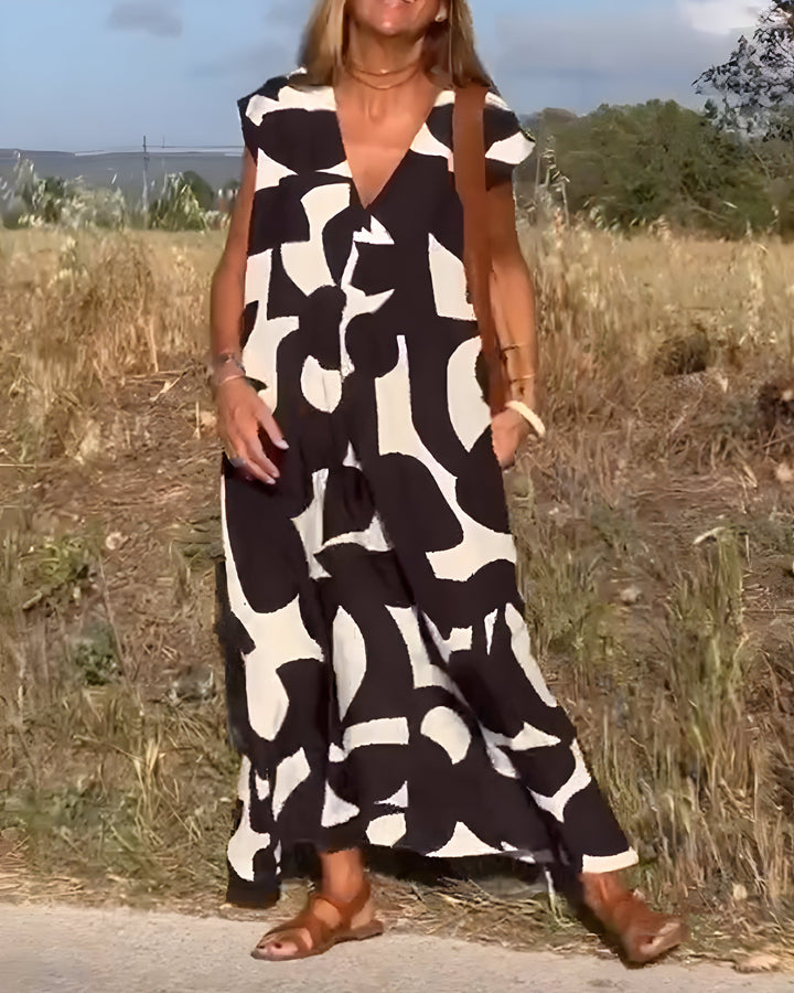 Jacqueline™ | Robe à Imprimé avec Décolleté en V