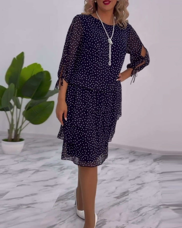 Vérène™ | Élégante Robe à Pois Superposée