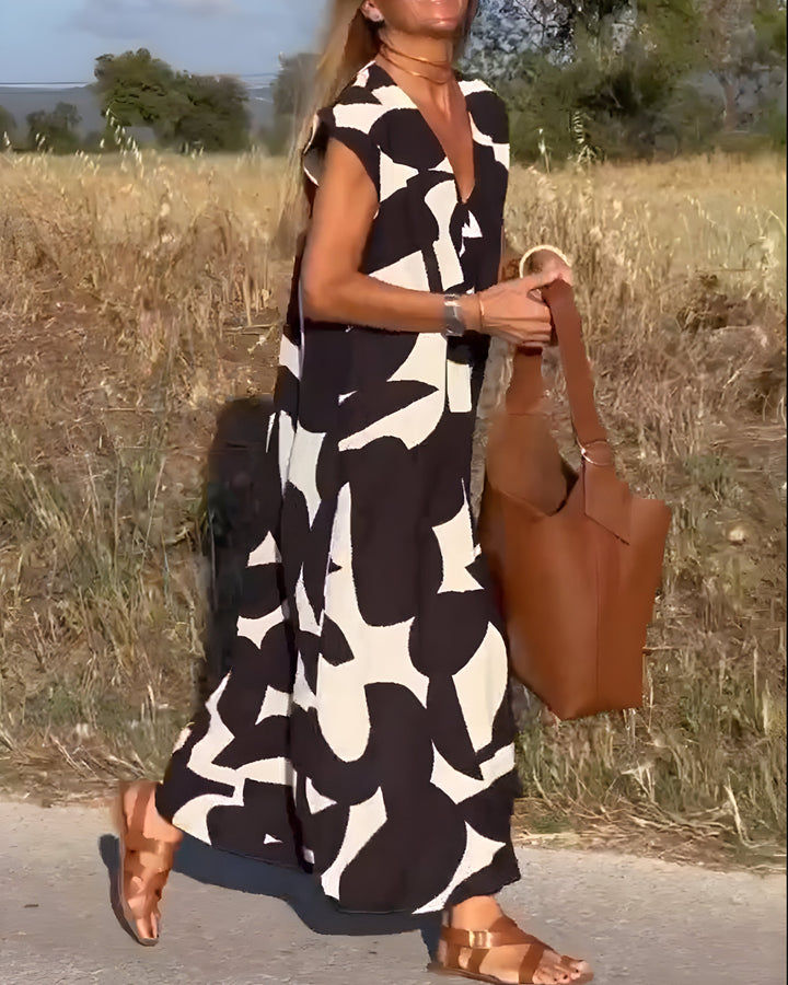 Jacqueline™ | Robe à Imprimé avec Décolleté en V