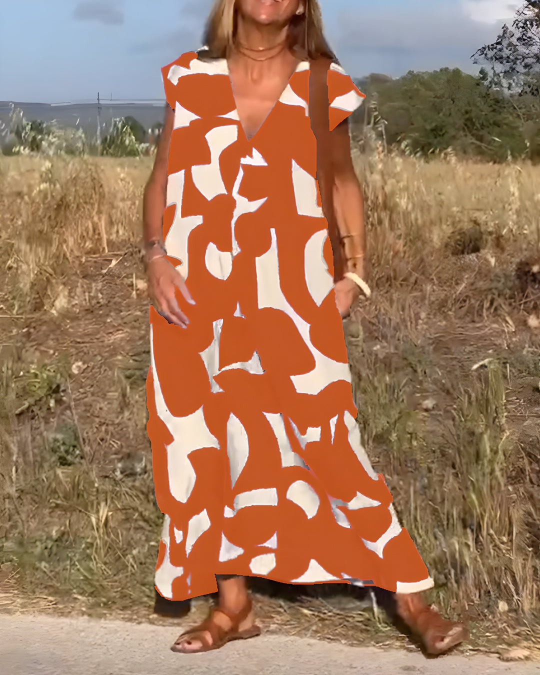 Jacqueline™ | Robe à Imprimé avec Décolleté en V