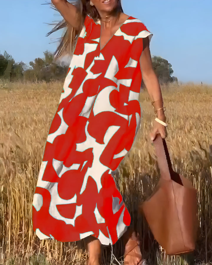 Jacqueline™ | Robe à Imprimé avec Décolleté en V