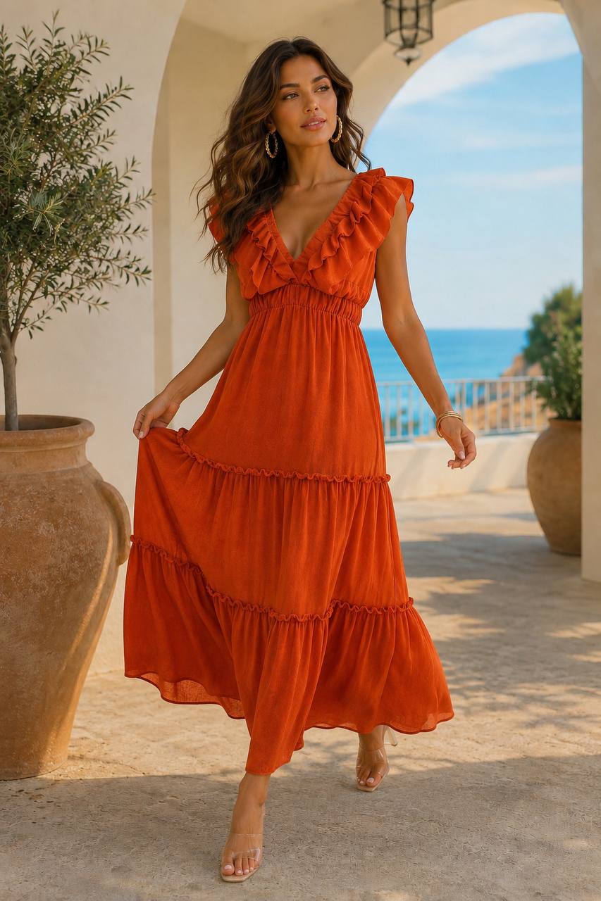 Robe Longue à Volants