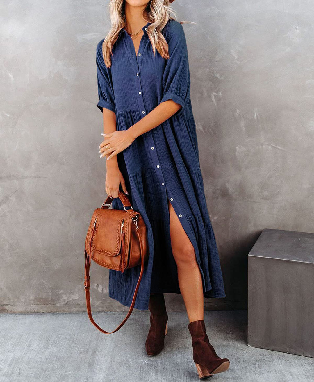 Lise™ | Luxurious Ruffled Shirt Dress