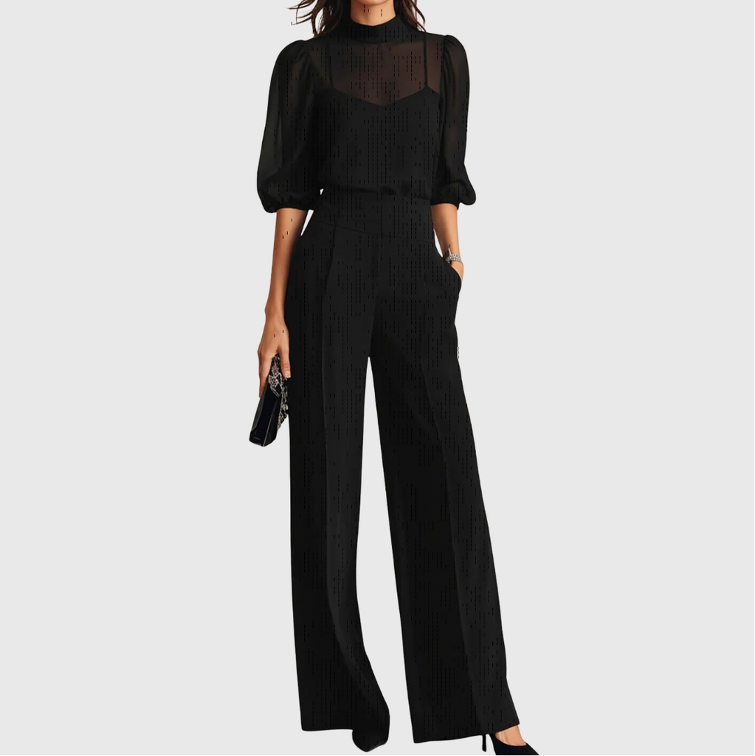 Elodie | Ensemble de trois pièces composé d'un top et d'un pantalon à jambes larges