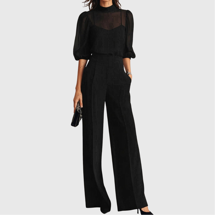 Elodie | Ensemble de trois pièces composé d'un top et d'un pantalon à jambes larges