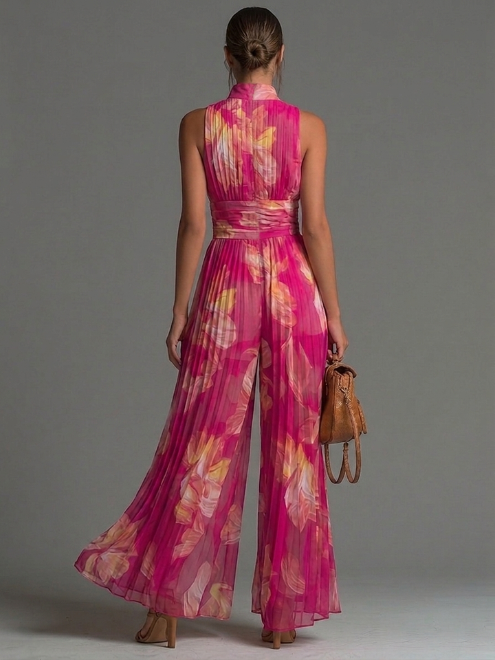 Nicole | Combinaison plissée en mousseline à imprimé floral fuchsia