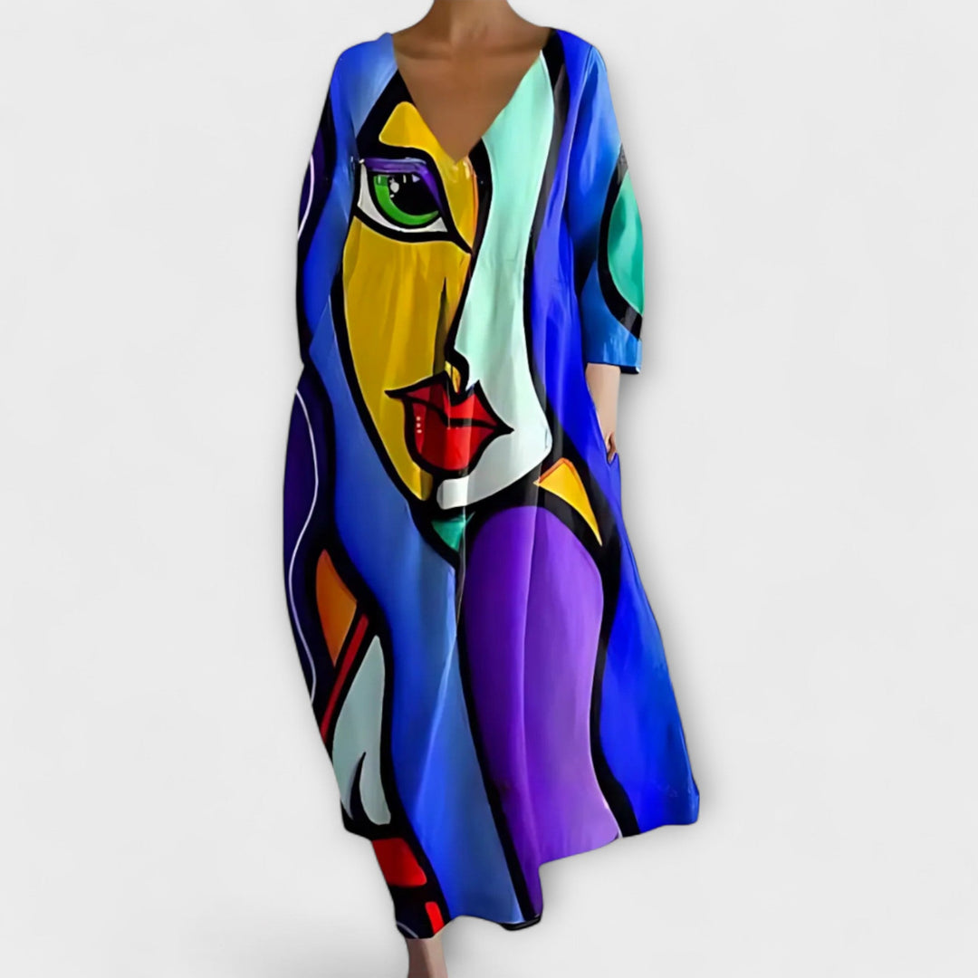 Fiona - Robe Longue et Colorée avec Décolleté en V