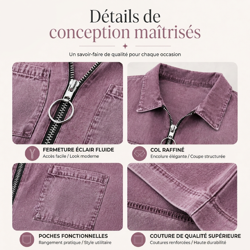 ⌛Offre à durée limitée – Robe-chemise décontractée en jean pour femme, coupe ample, revers, manches courtes, fermeture éclair et poches