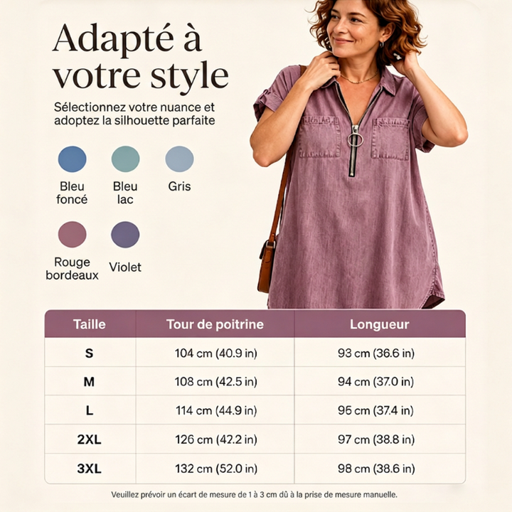 ⌛Offre à durée limitée – Robe-chemise décontractée en jean pour femme, coupe ample, revers, manches courtes, fermeture éclair et poches
